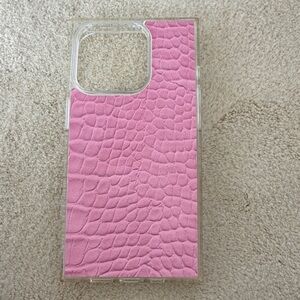 Flaunt iPhone 15 pro Pink Crocodile mag safe square faux leather Case